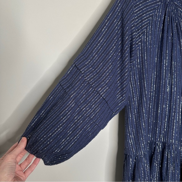 Apiece Apart Size XS Navy Laguna Mini Dress in Silver Lurex Pinstripes Preppy - Picture 13 of 15